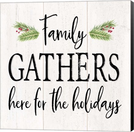 Framed Peaceful Christmas I Family Gathers black text Print