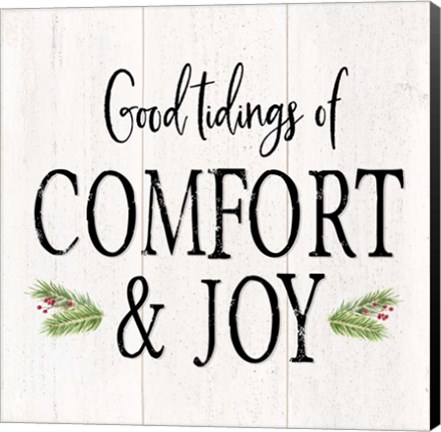 Framed Peaceful Christmas II Comfort and Joy black text Print