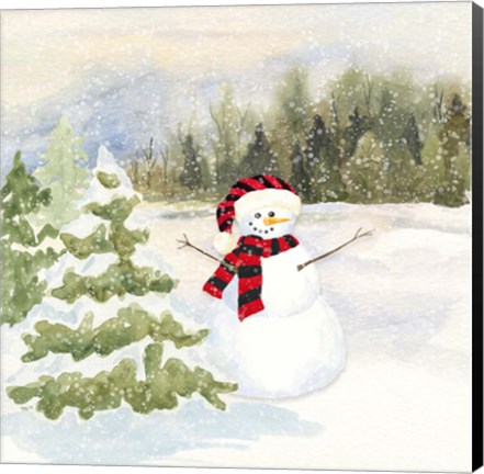 Framed Snowman Wonderland II Red Black Santa Hat Print