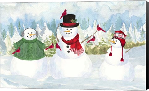 Framed Snowman Christmas landscape Print