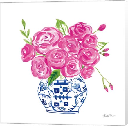 Framed Chinoiserie Roses on White II Print