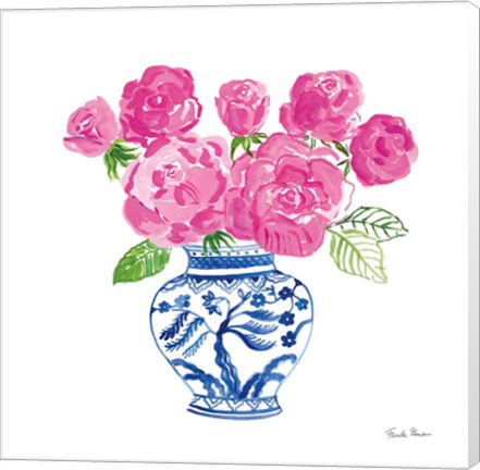 Framed Chinoiserie Roses on White I Print