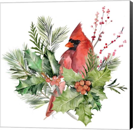 Framed Cardinal Holly Christmas I Print