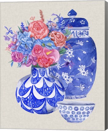 Framed Delft Blue Vases I Print