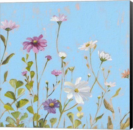 Framed Wild Flowers on Cerulean II Print