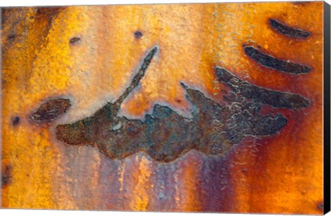 Framed Details Of Rust And Paint On Metal 6 Print