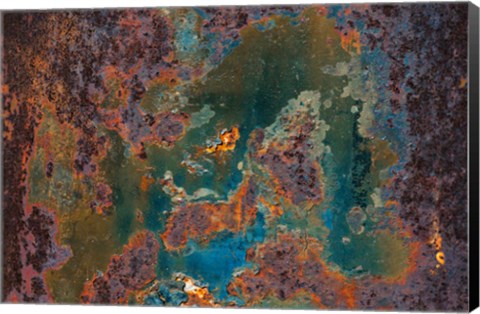 Framed Details Of Rust And Paint On Metal 9 Print