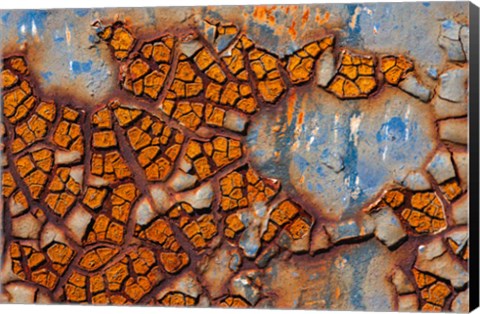 Framed Details Of Rust And Paint On Metal 25 Print