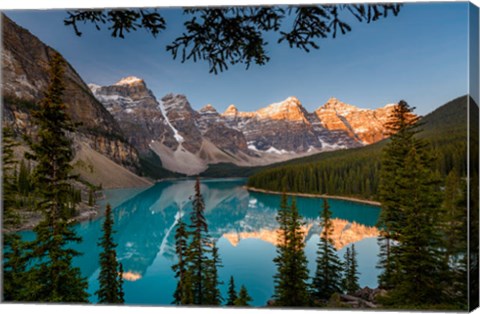 Framed Alberta, Banff National Park, Moraine Lake At Sunrise Print