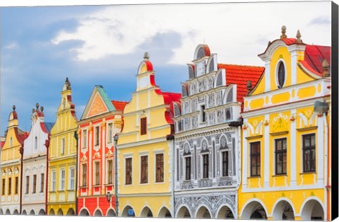 Framed Europe, Czech Republic, Telc Colorful Houses On Main Square Print