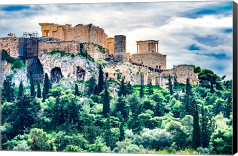 Framed Acropolis, Green Trees, Hill From Agora Temple Of Athena Nike Propylaea, Athens, Greece Print