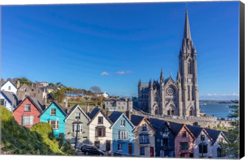 Framed Deck Of Card Houses With St Colman&#39;s Cathedral In Cobh, Ireland Print