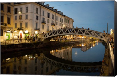 Framed Italy, Lombardy, Milan Historic Naviglio Grande Canal Area Known For Vibrant Nightlife Print