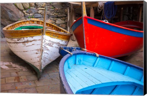 Framed Italy, Riomaggiore Colorful Fishing Boats Print