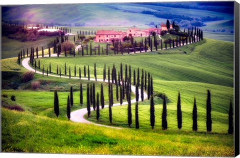 Framed Italy, Tuscany, Val d&#39;Orcia Farm Landscape Print