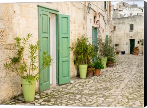 Framed Italy, Basilicata, Matera Plants Adorn The Outside Walls Of The Sassi Houses Print