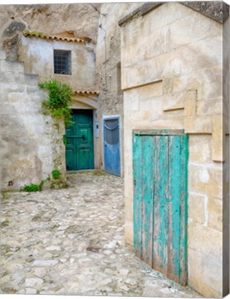 Framed Italy, Basilicata, Matera Doors In A Courtyard In The Old Town Of Matera Print