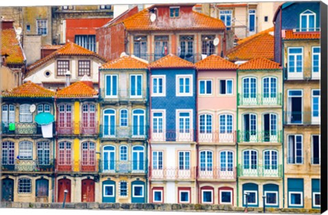 Framed Europe, Portugal, Porto Colorful Building Facades Next To Douro River Print