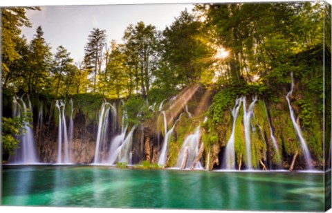 Framed Europe, Croatia, Plitvice Lakes National Park Waterfall Landscape Print