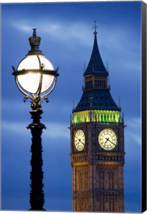 Framed Europe, Great Britain, London, Big Ben Clock Tower Lamp Post Print