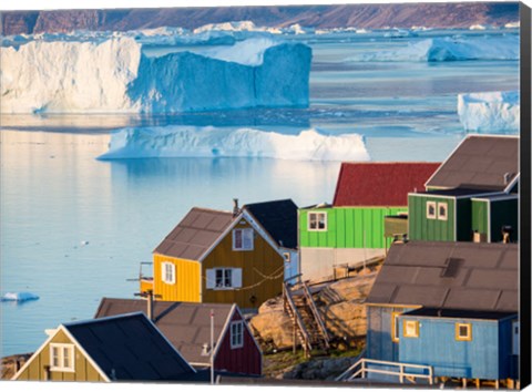 Framed View Of Fjord Full Of Icebergs Towards Nuussuaq Peninsula During Midnight Sun Print