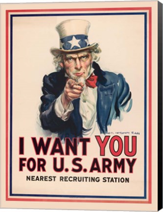 Framed Uncle Sam, I Want You for the U.S. Army, 1917 Print