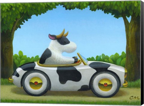 Framed Cow Car Print