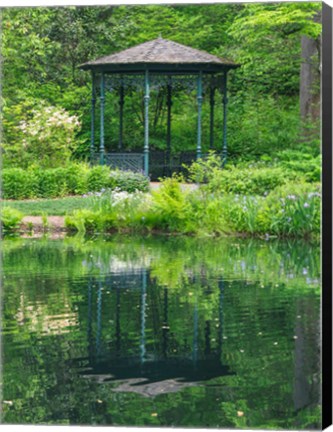 Framed Delaware, Gazebo Overlooking A Pond Print