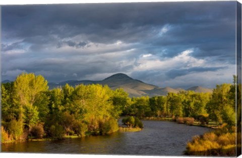 Framed Dramatic Stormy Sunrise Light Strikes The Big Hole River Near Melrose, Montana Print