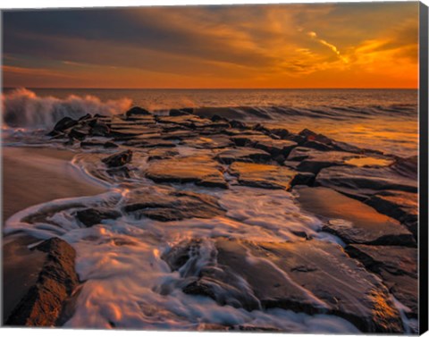 Framed New Jersey, Cape May, Sunset On Ocean Shore Print