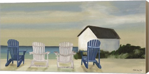 Framed Beach Chairs Panorama Print