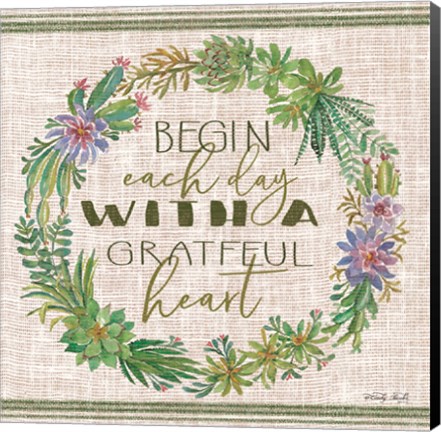 Framed Grateful Heart Succulent Wreath Print