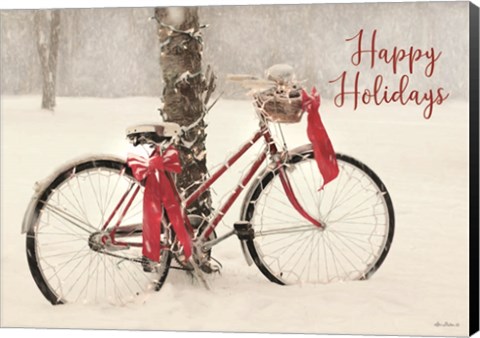 Framed Happy Holidays Snowy Bike Print