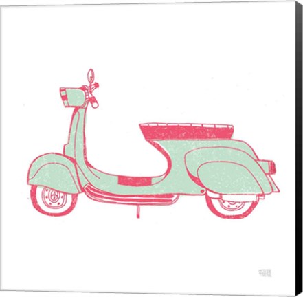 Framed Road Trip Vespa Pink Green Print