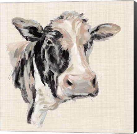 Framed Expressionistic Cow I Neutral Linen Print