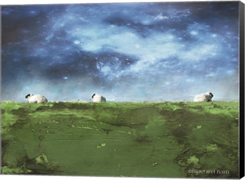 Framed Distant Hillside Sheep by Night Print