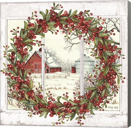 Framed Winter Barn Window View I Print