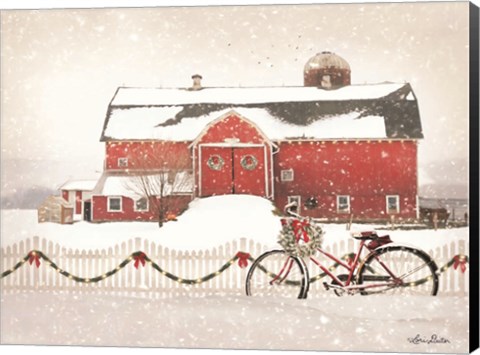 Framed Christmas Barn and Bike Print