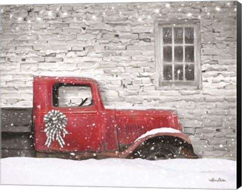 Framed Christmas Truck with Plaid Bow Print