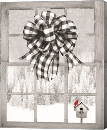 Framed Christmas Birdhouse with Bow Print