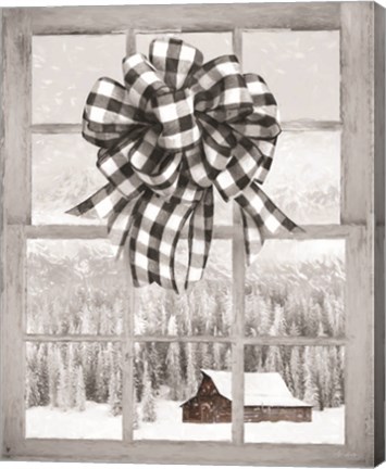 Framed Christmas Barn with Bow Print