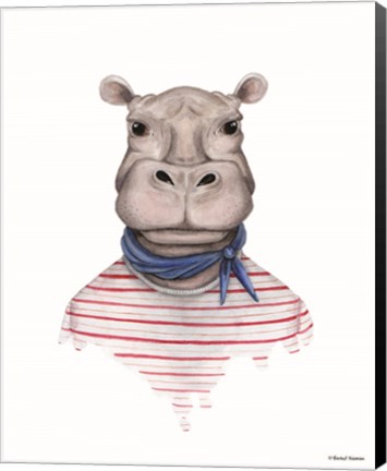 Framed Hippo in Handkerchief Print