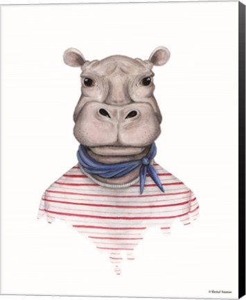 Framed Hippo in Handkerchief Print