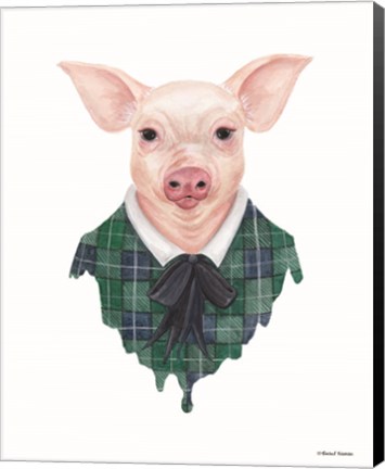 Framed Pig in Plaid Print