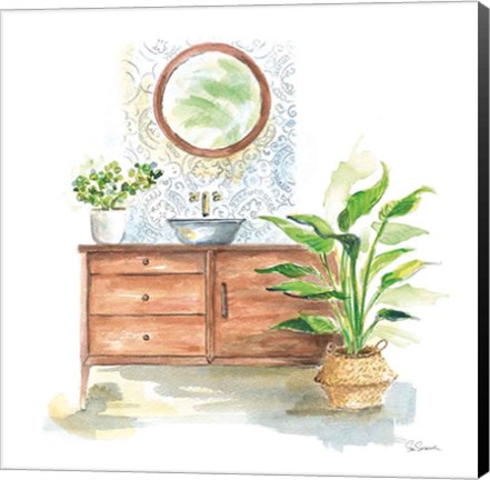 Framed Greenery Bath I Print