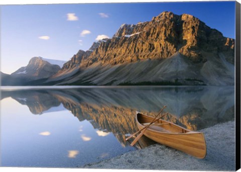 Framed Canoe At The Lakeside, Bow Lake, Alberta, Canada Print