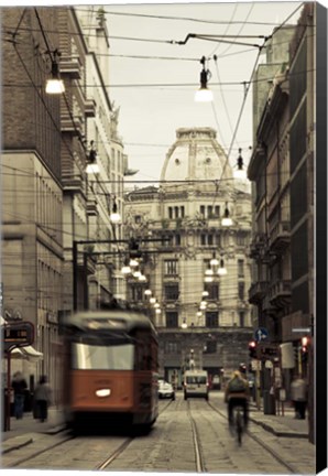 Framed Tram On A Street, Piazza Del Duomo, Milan, Italy Print