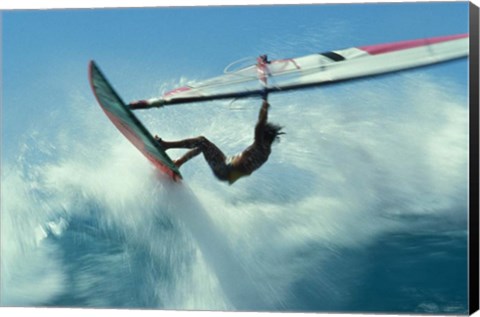 Framed Windsurfer Jumping Over Wave Print