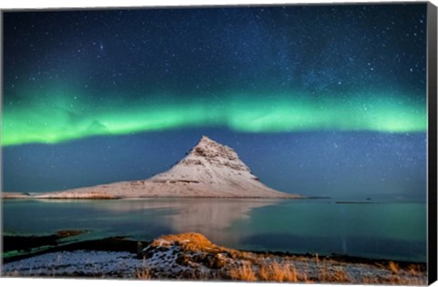 Framed Aurora Borealis Or Northern Lights With The Milky Way Galaxy, Iceland Print