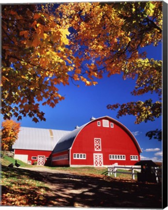 Framed Big Red Barn Autumn Farm Scenic Print